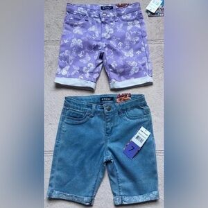 TRACTOR Girls’ Shorts Size 7, Purple Butterfly Print & Indigo Light Wash, Cuffed
